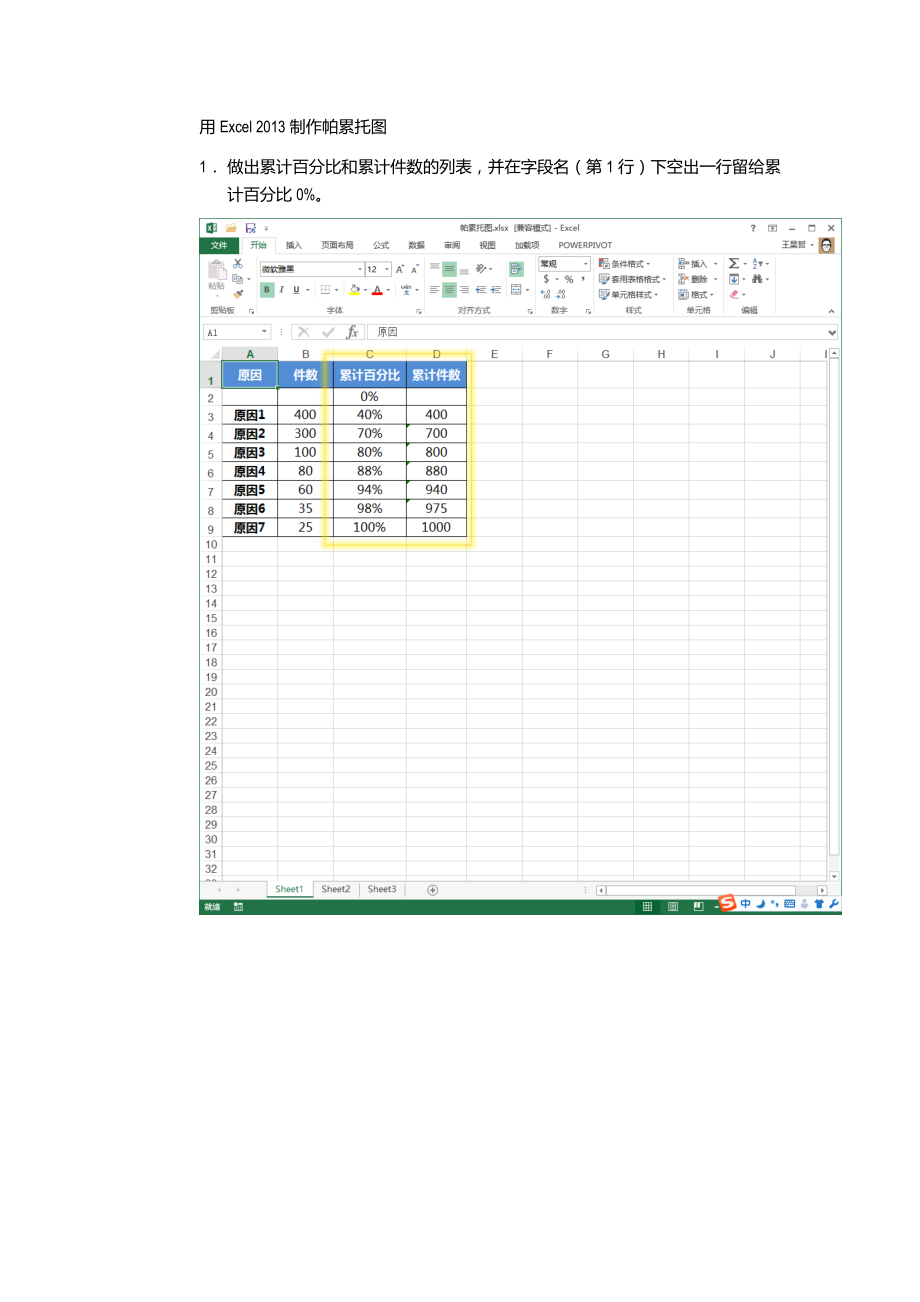 用Excel 2016制作帕累托圖_第1頁