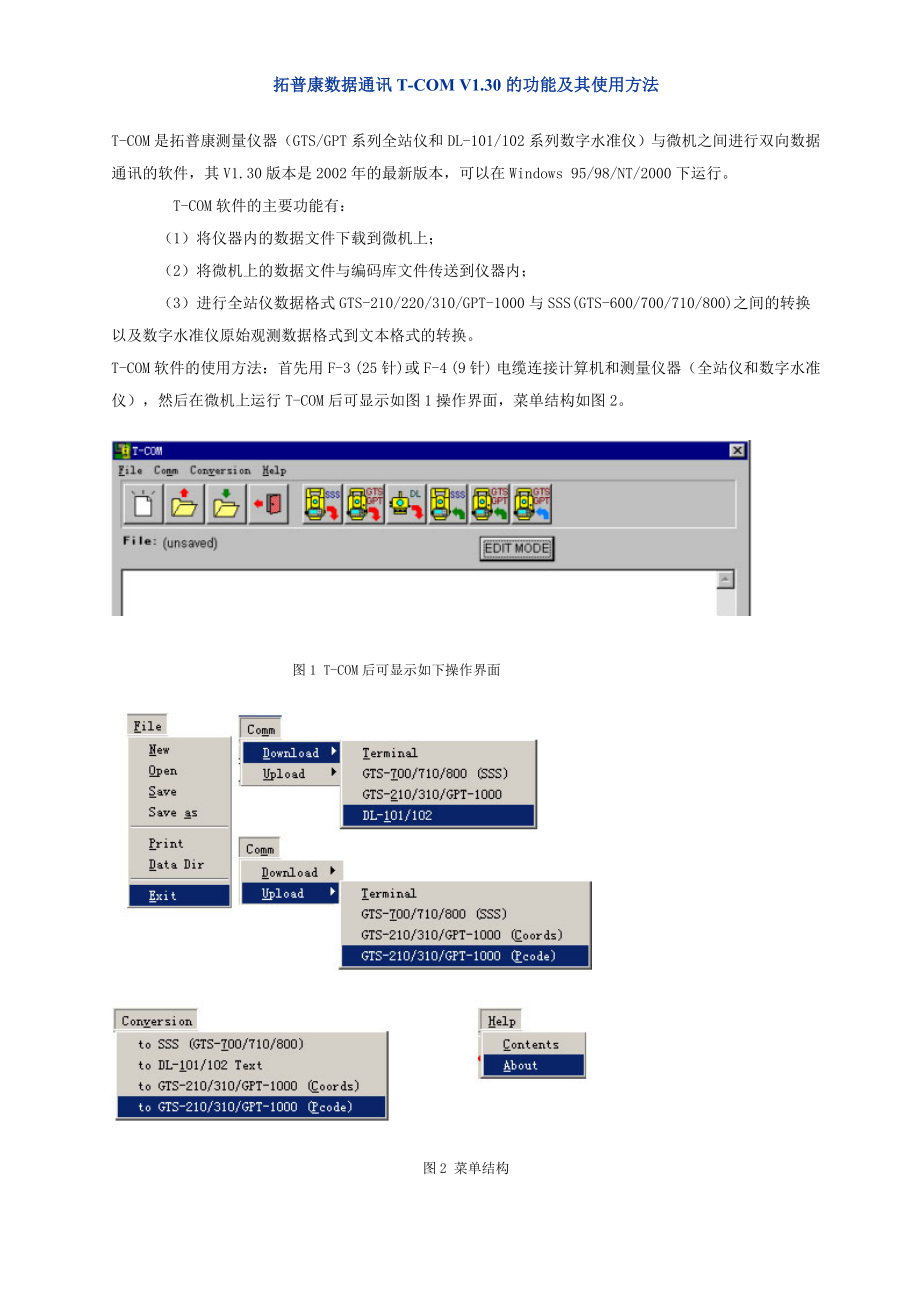 TOPCON通讯软件T-COM使用说明_第1页