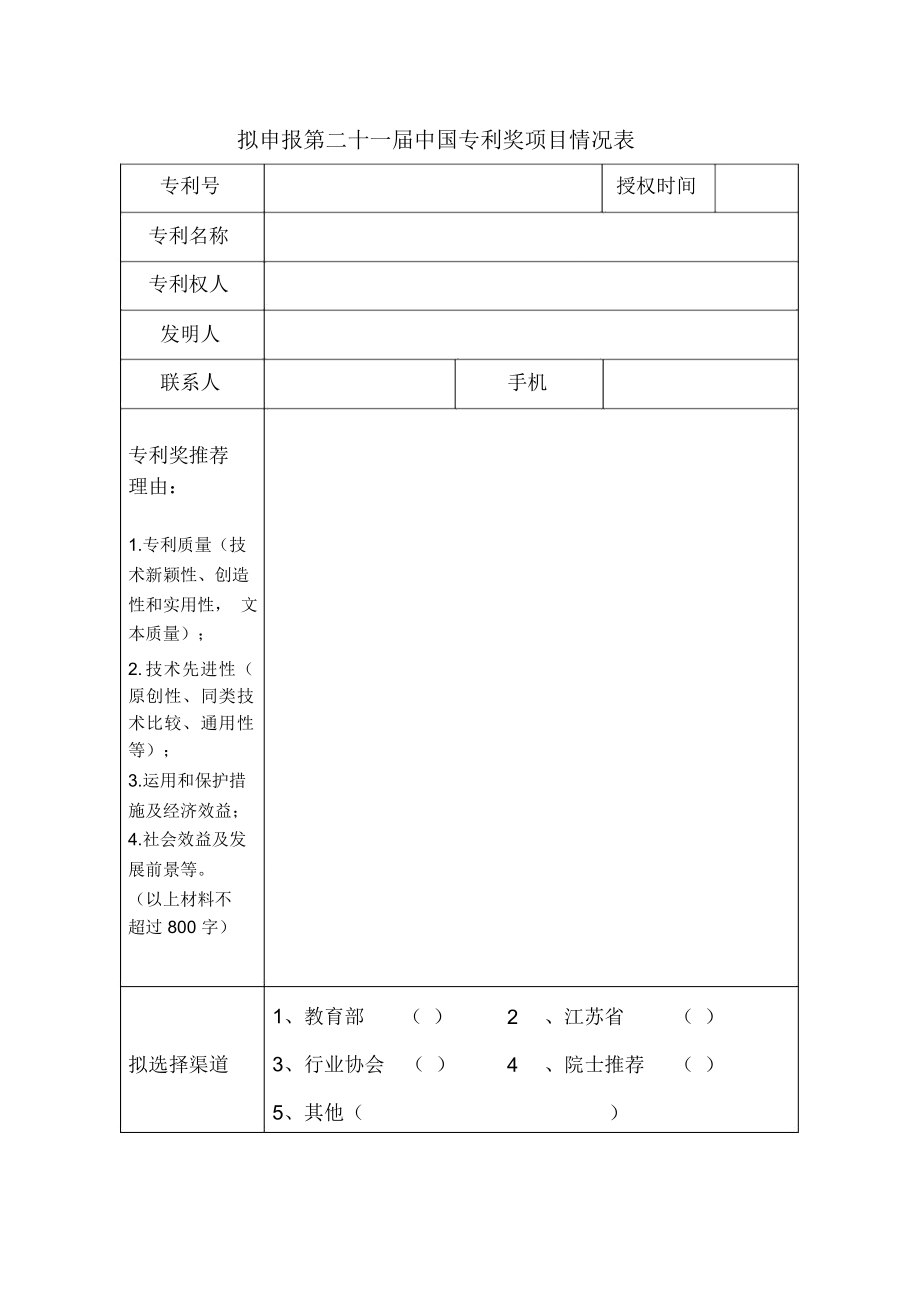 拟申报第二十一届中国专利奖项目情况表.doc_第1页