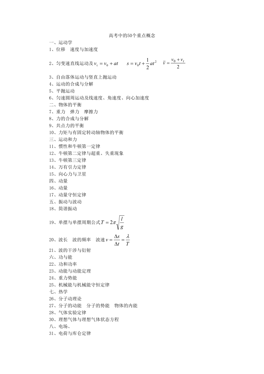 高考物理50个必考知识点_第1页