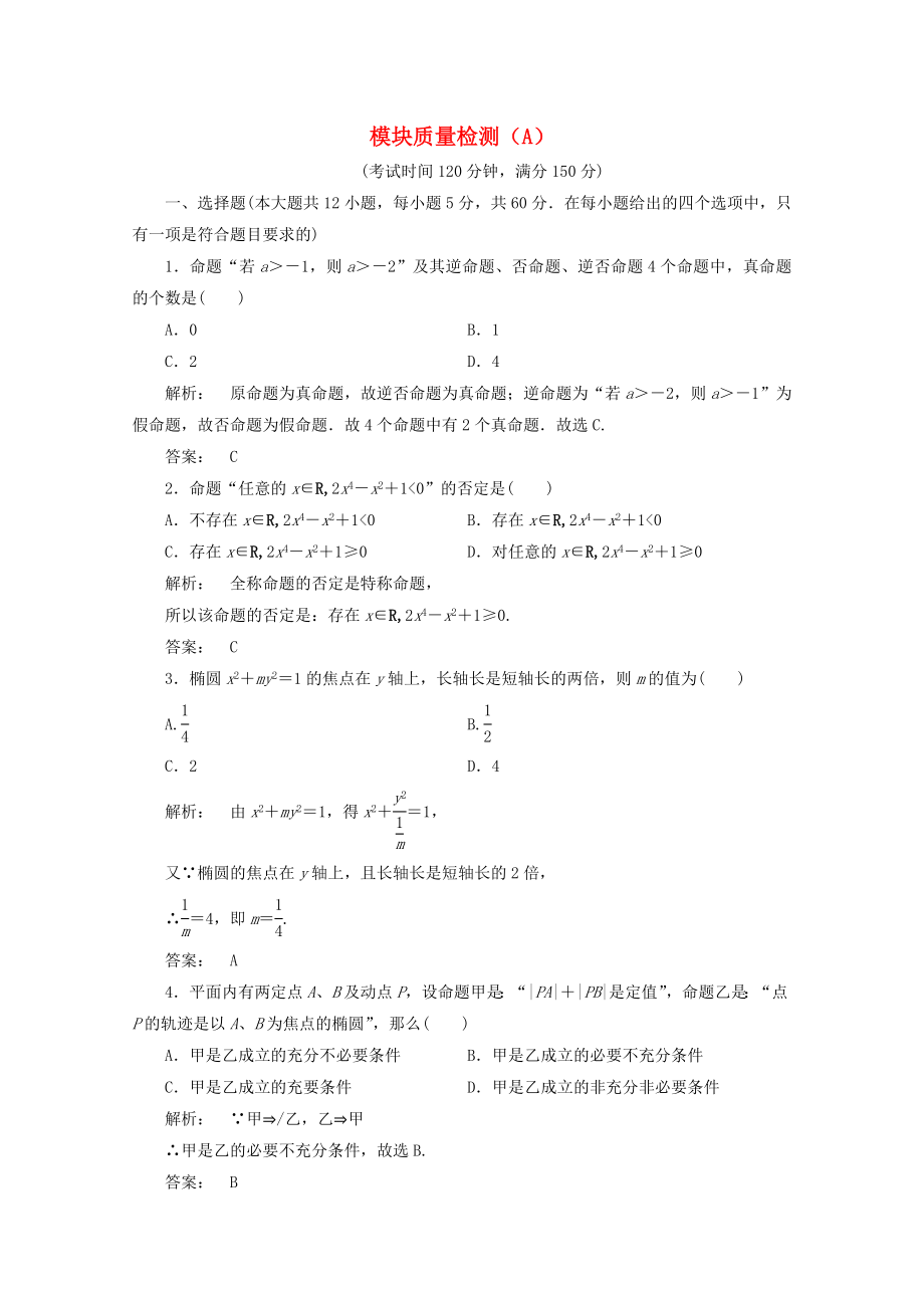 2012高中數學 模塊質量檢測A課時同步練習 新人教A版選修_第1頁