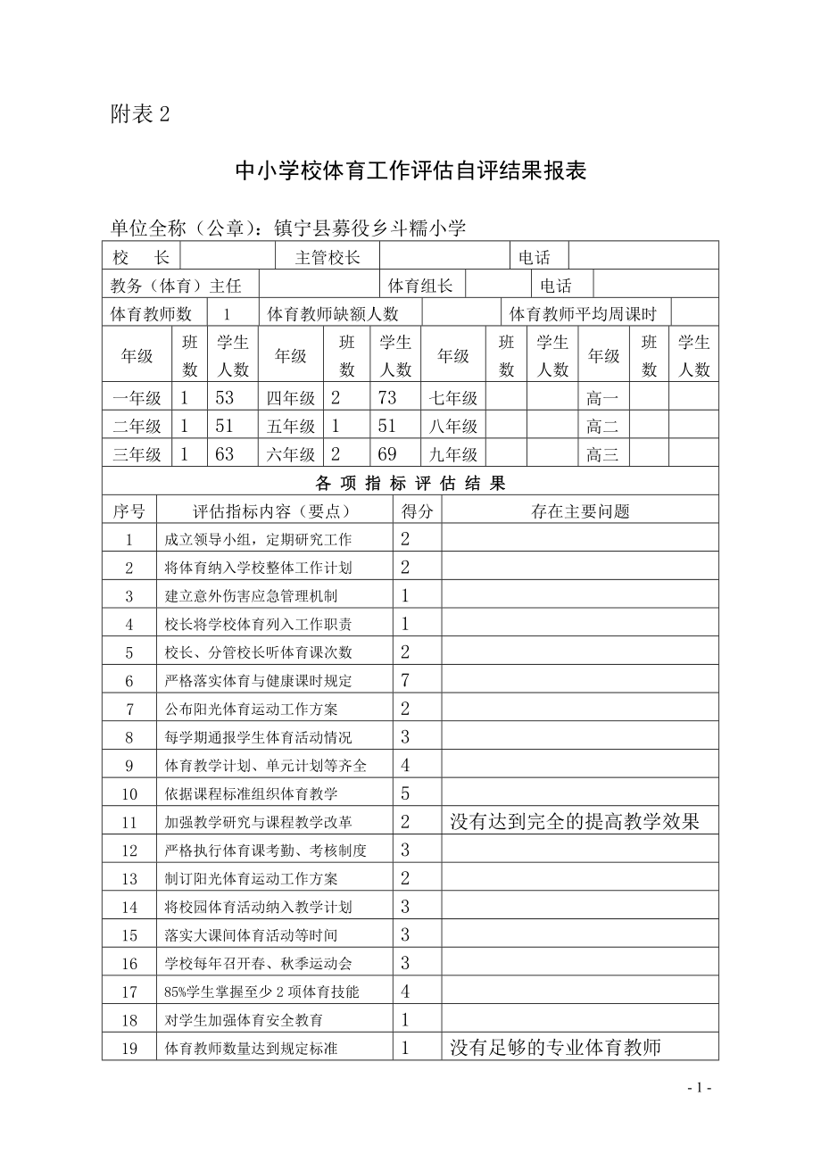 中小学校体育工作评估自评结果报表_第1页