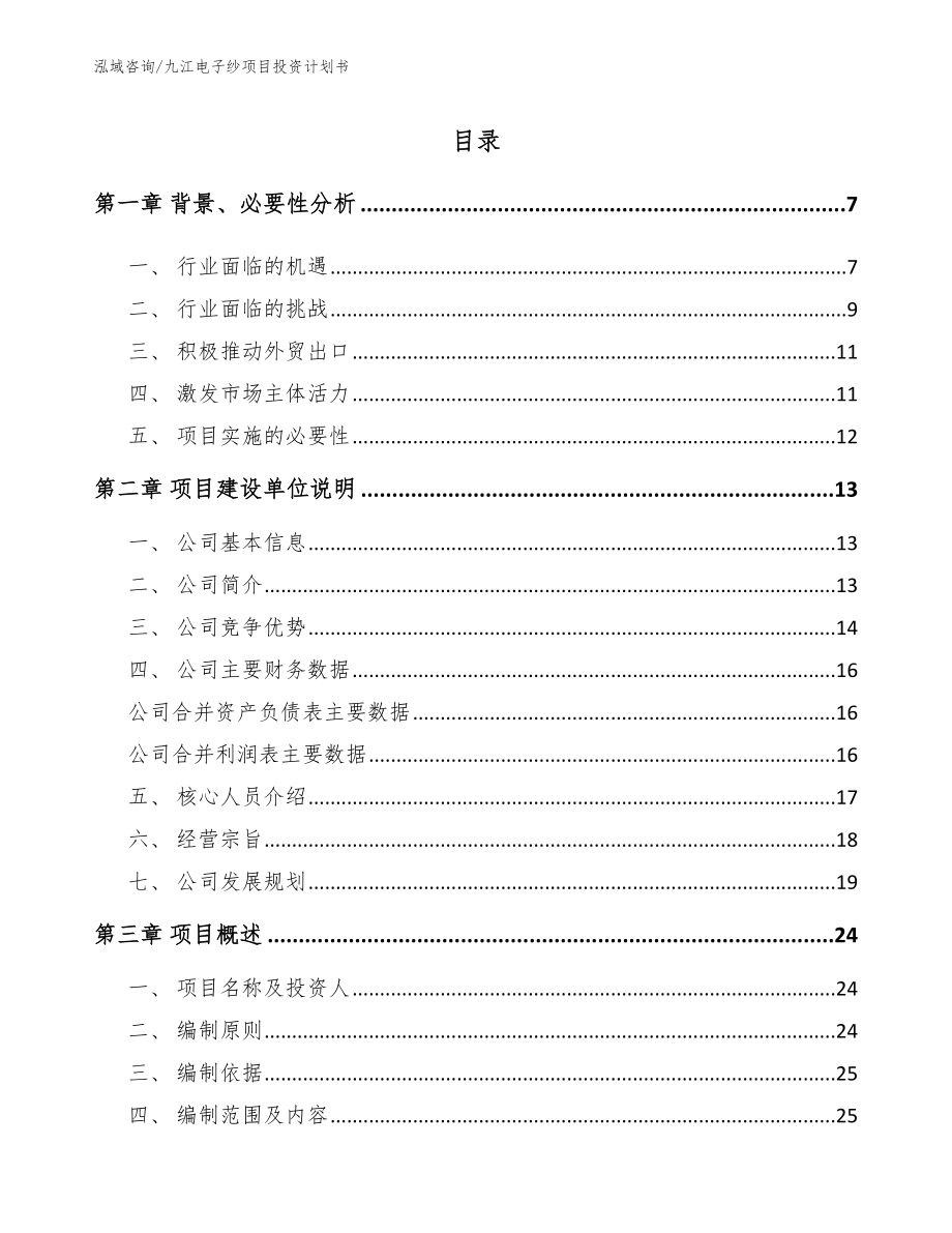 九江电子纱项目投资计划书_模板参考_第1页