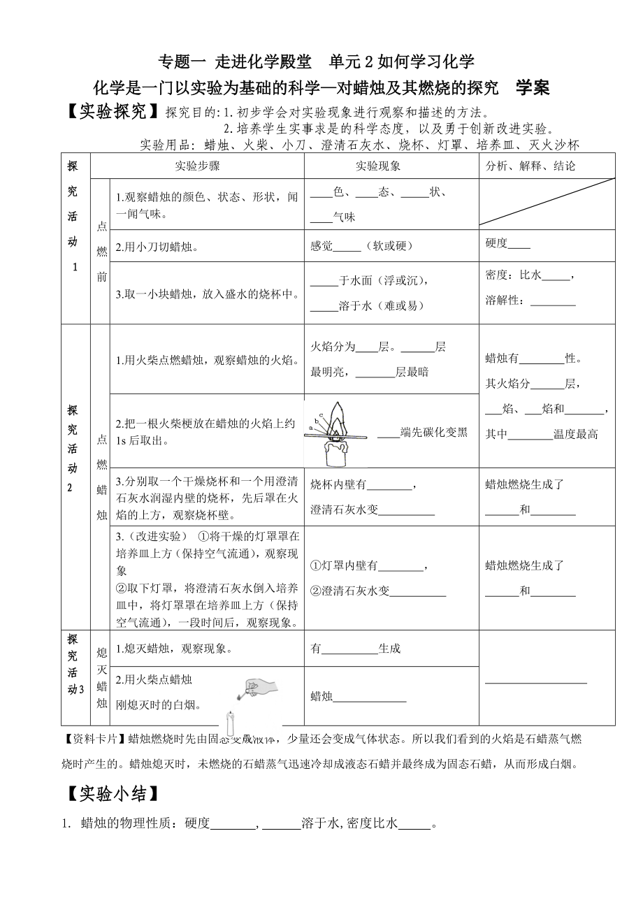 如何學(xué)習(xí)化學(xué) -對(duì)蠟燭及其燃燒的探究學(xué)案_第1頁(yè)