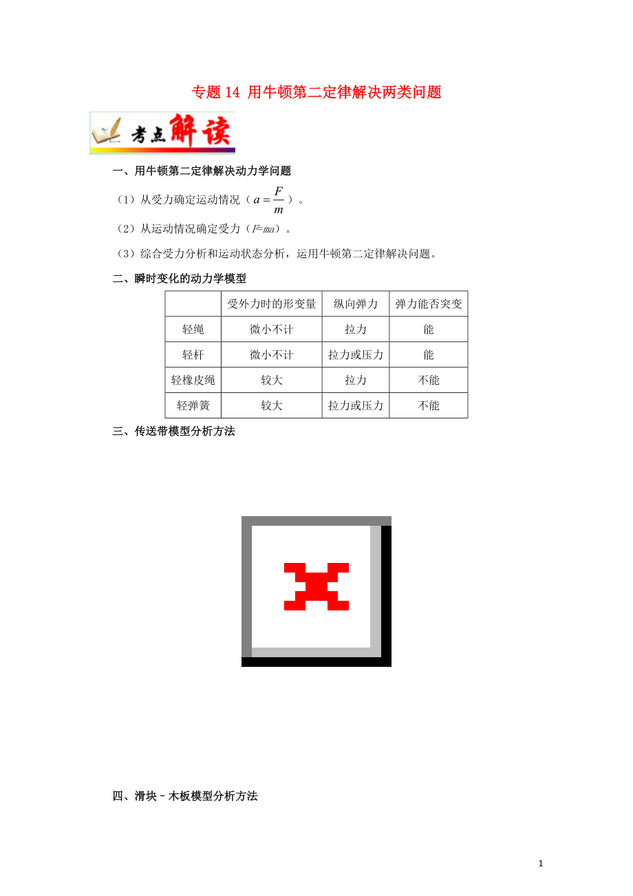 全国通用高考物理考点一遍过专题14用牛顿第二定律解决两类问题含解析11023179_第1页