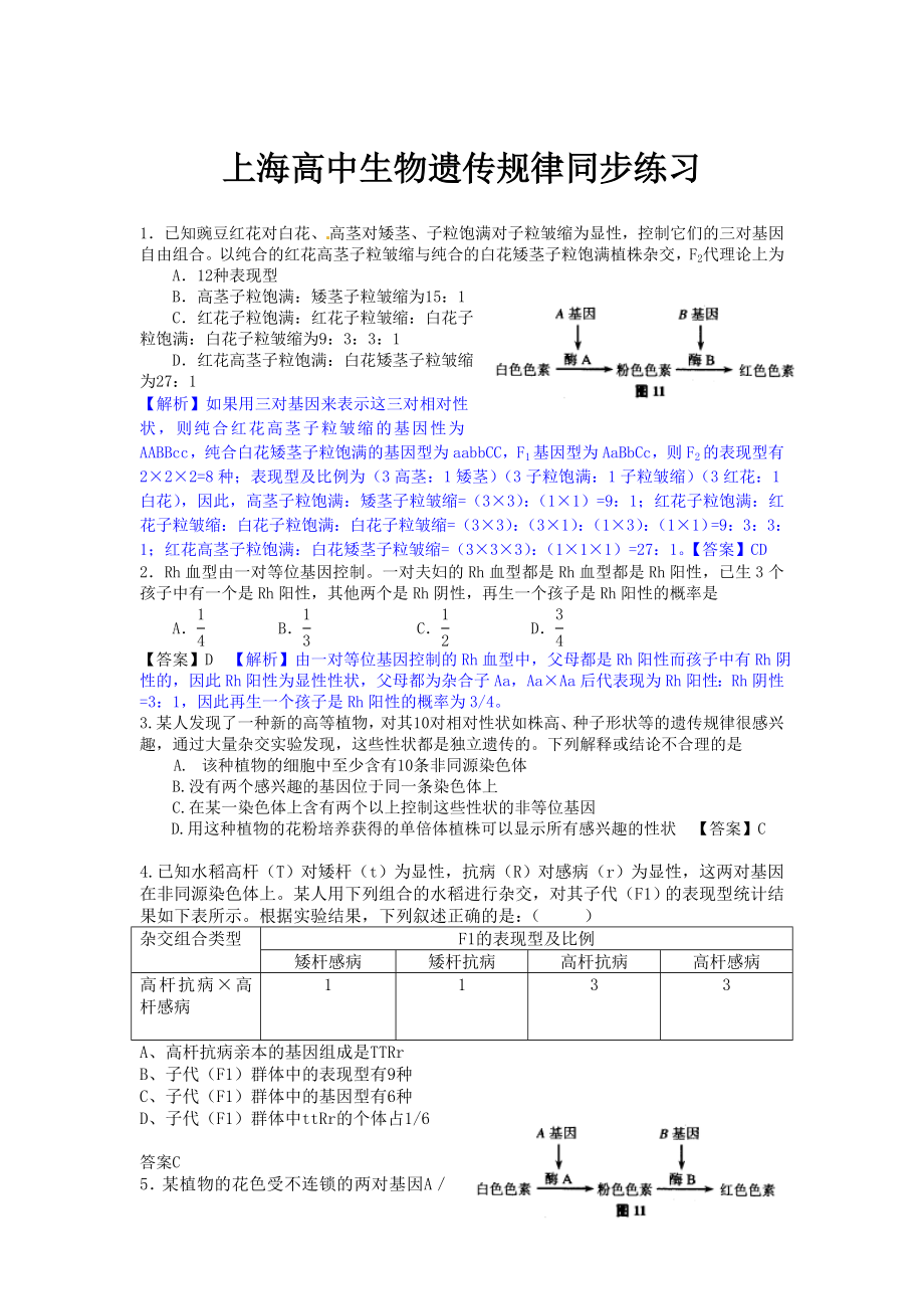 上海高中生物遗传规律同步练习_第1页