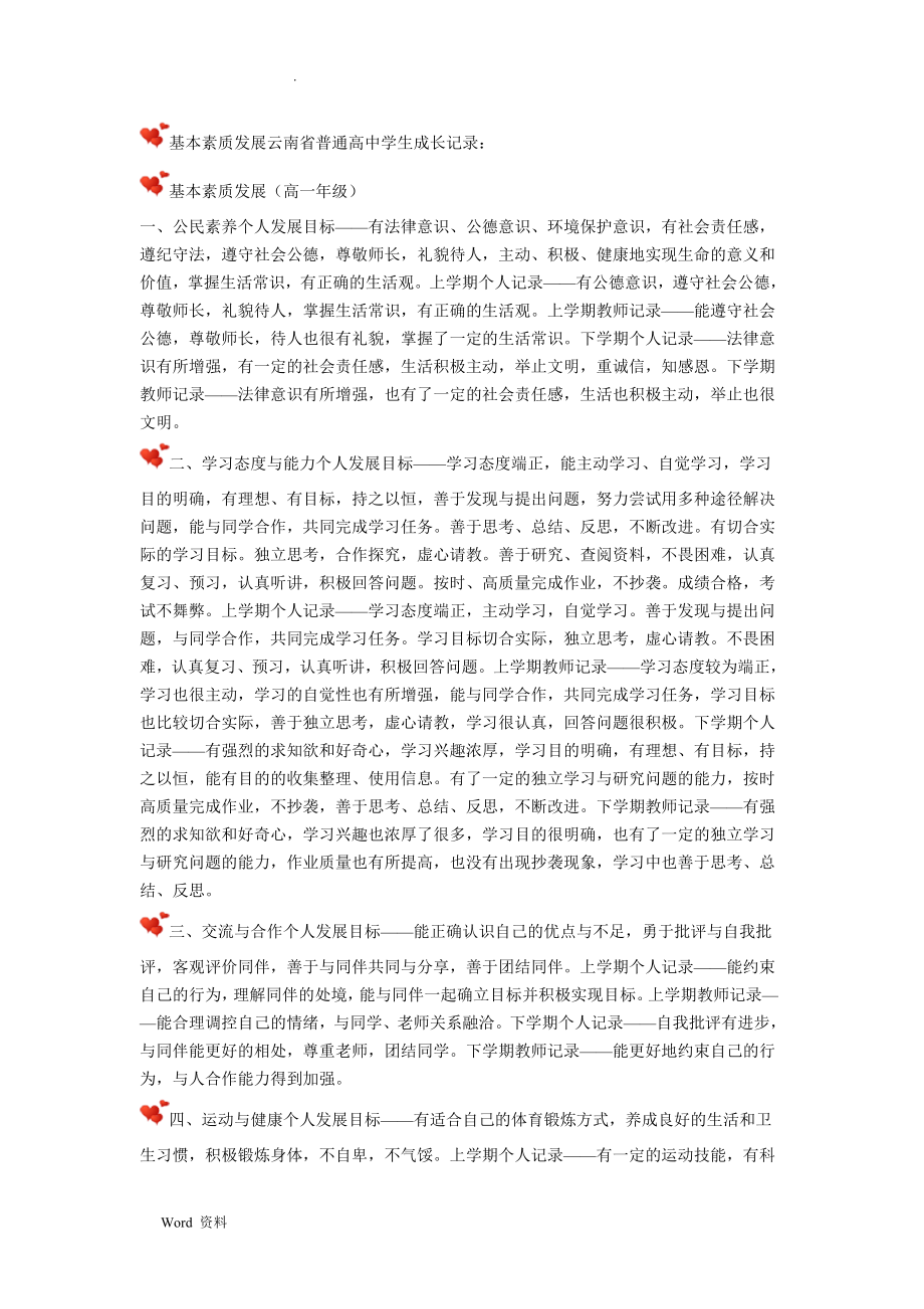基本素质发展云南省普通高中学生成长记录簿_第1页