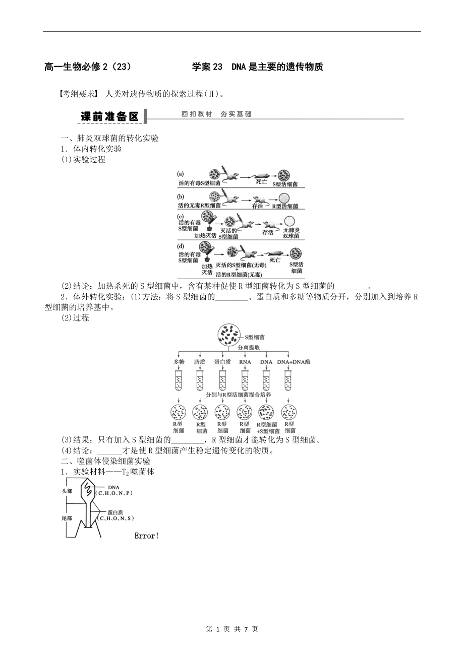 學(xué)案23 DNA是主要的遺傳物質(zhì)_第1頁