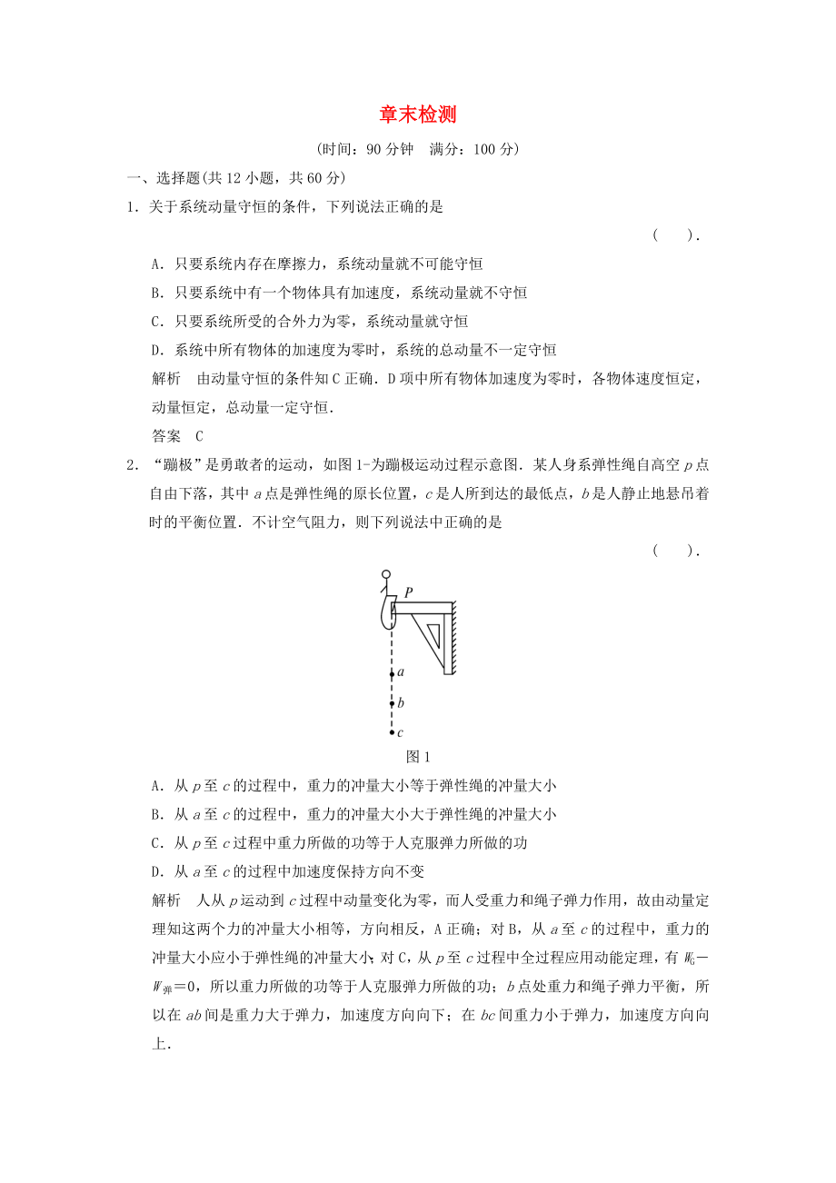 2013-2014高中物理 第一章 碰撞與動量守恒章末檢測 教科版選修_第1頁