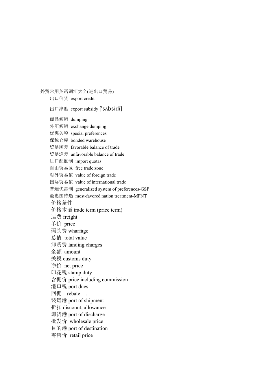 进出口贸易方面的英语词汇名师制作优质教学资料_第1页