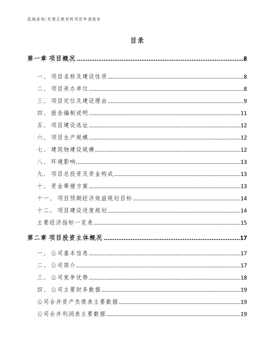 东莞正极材料项目申请报告（模板参考）_第1页