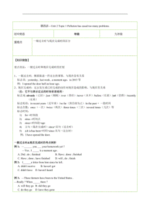 仁愛版英語九年級上冊 Unit2 Topic1 Pollution has causes too many problems. 復(fù)習(xí)講義（無答案）