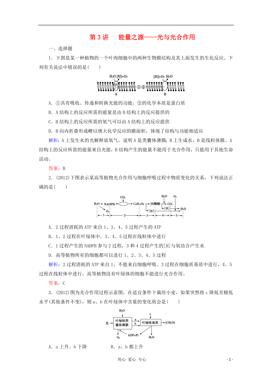 2013屆高考生物一輪復(fù)習(xí) 第5章第3講 能量之源——光與光合作用_第1頁(yè)