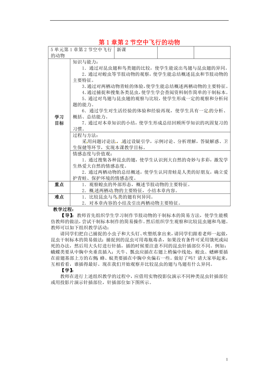 重慶市巴南區(qū)馬王坪學(xué)校八年級(jí)生物上冊(cè) 第5單元 第1章 第2節(jié) 空中飛行的動(dòng)物學(xué)案2_第1頁(yè)