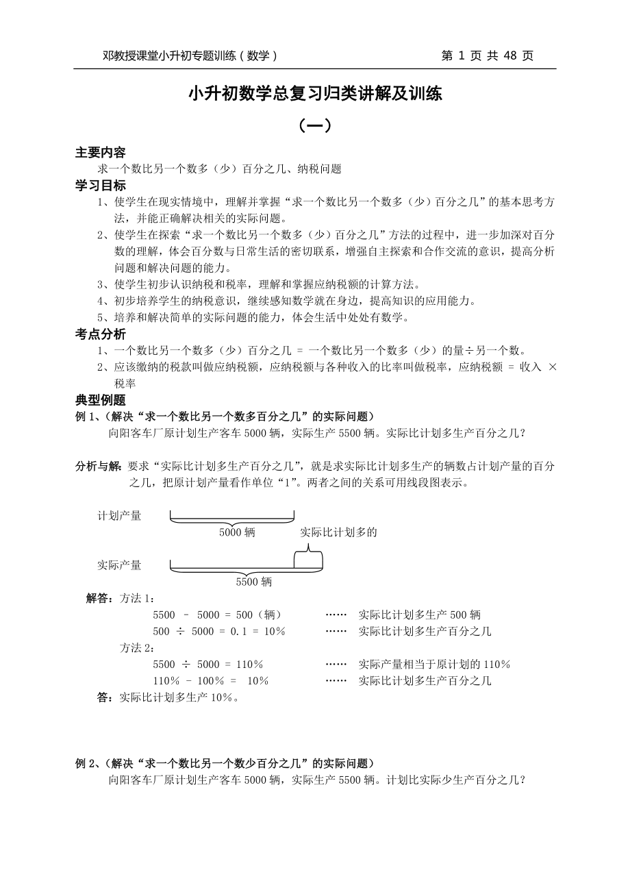 [六年级数学]小升初总复习数学归类讲解及训练_第1页