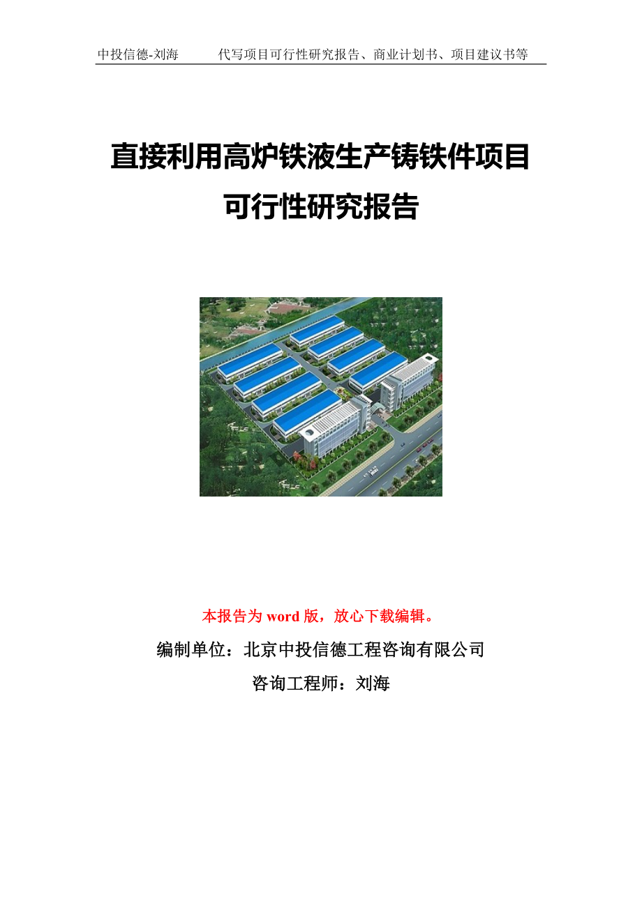 直接利用高炉铁液生产铸铁件项目可行性研究报告写作模板立项备案文件_第1页
