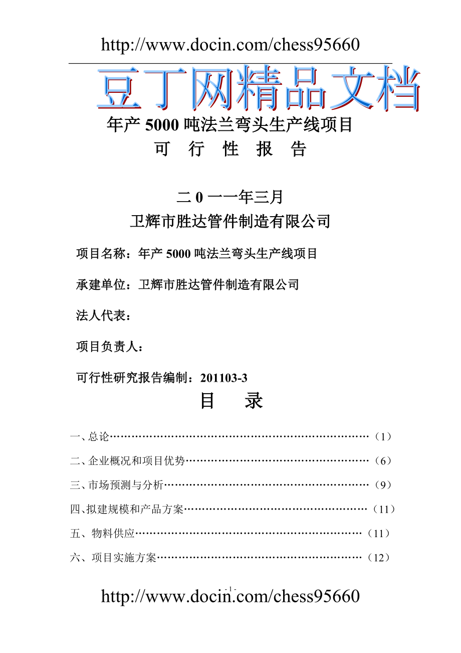 产5000吨出口法兰生产线技术改造项目可行研究报告_第1页