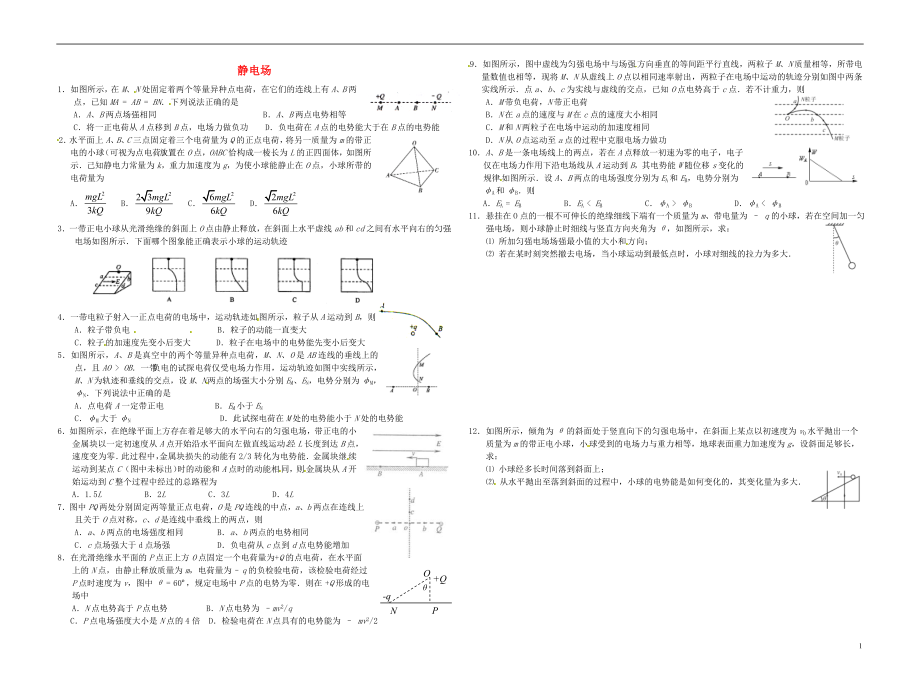 江蘇省南京化學(xué)工業(yè)園區(qū)2014屆高考物理復(fù)習(xí) 靜電場專題訓(xùn)練_第1頁