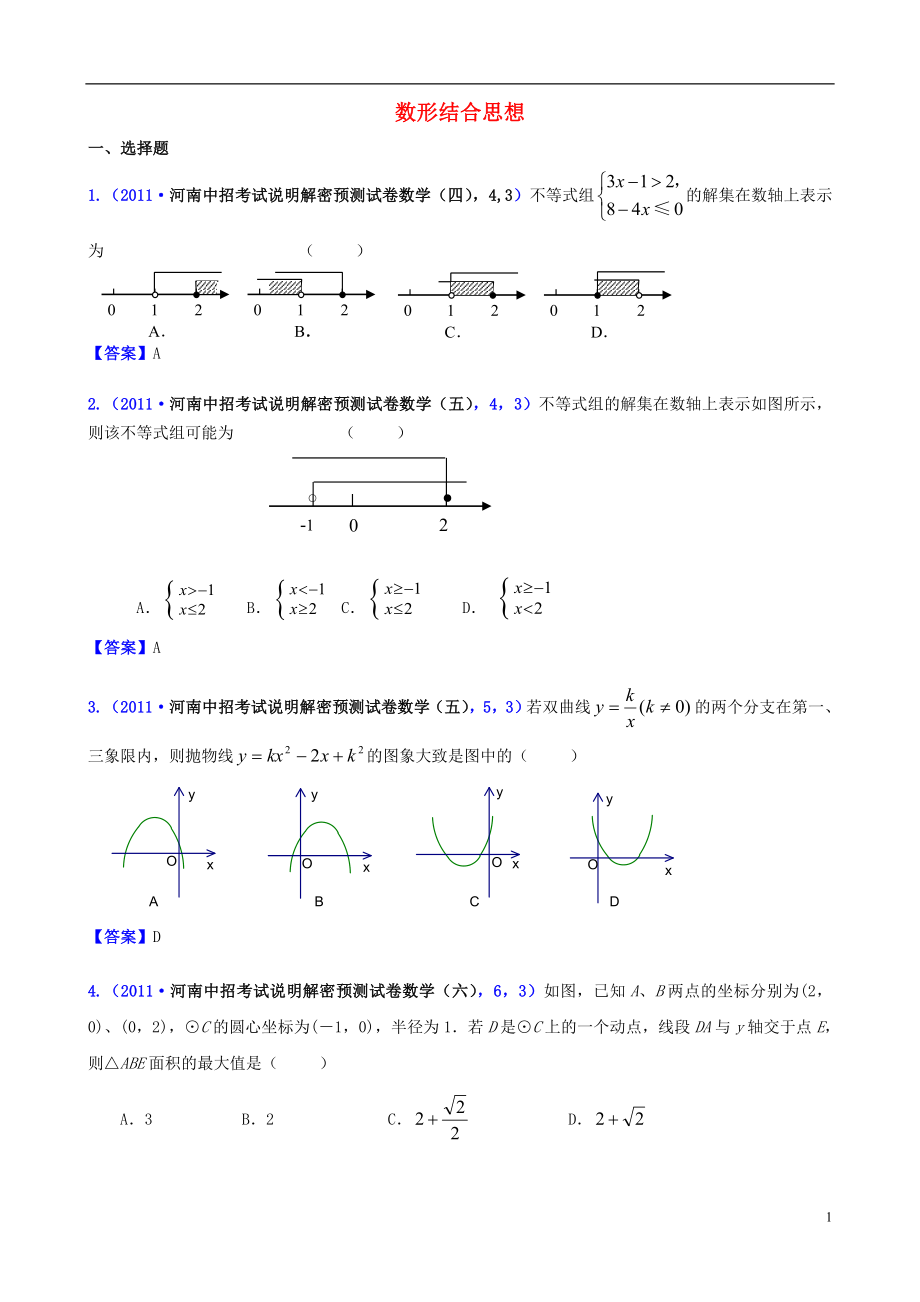 山東省濱州市無棣縣埕口中學(xué)2013屆中考數(shù)學(xué)復(fù)習(xí) 知識點48 數(shù)形結(jié)合思想1_第1頁