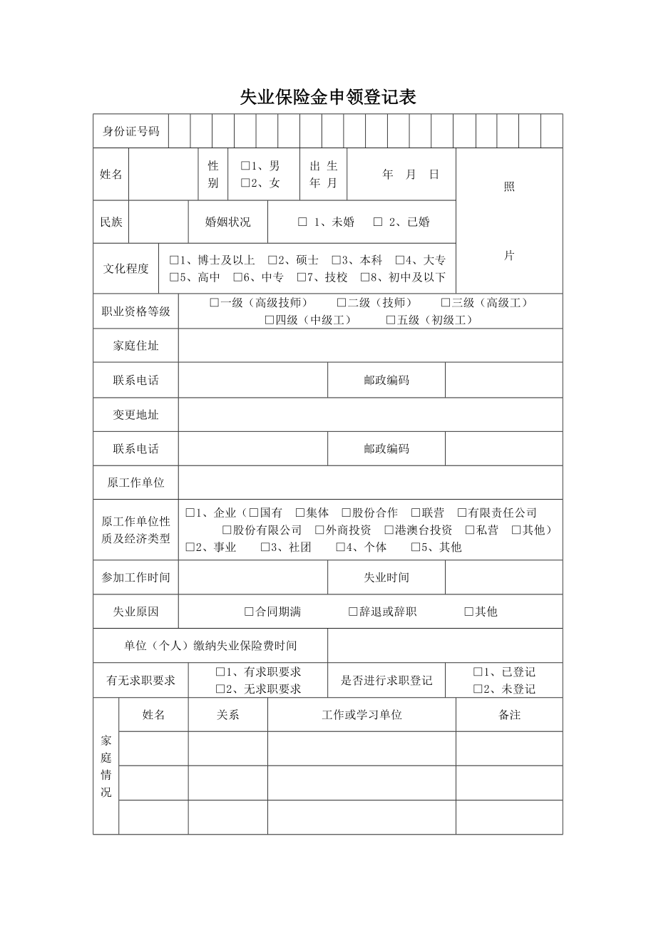 失业保险金申领登记表_第1页