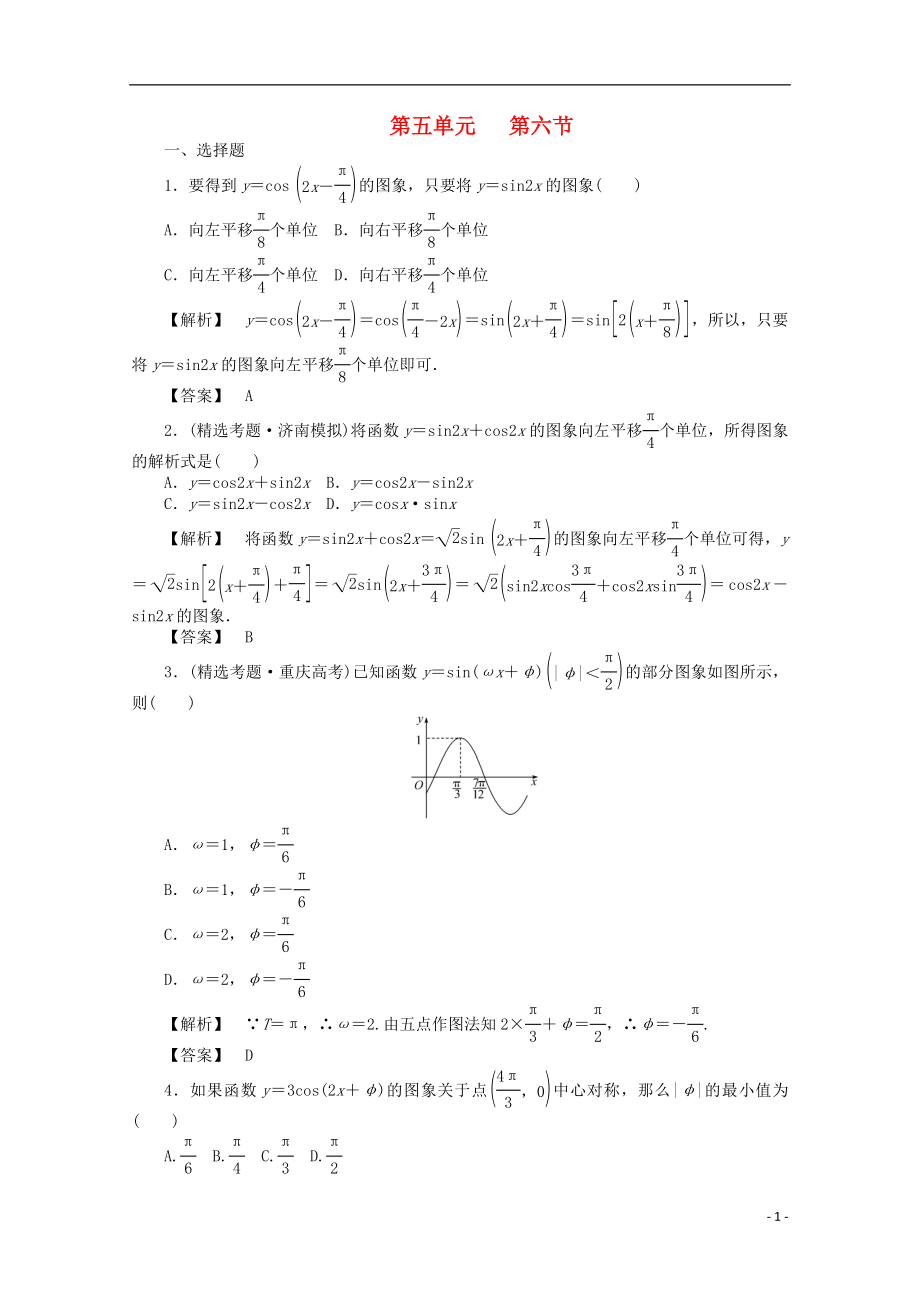 2012高考數(shù)學(xué)總復(fù)習(xí) 第五單元 第六節(jié) 三角函數(shù)的圖象和性質(zhì)Ⅱ練習(xí)_第1頁