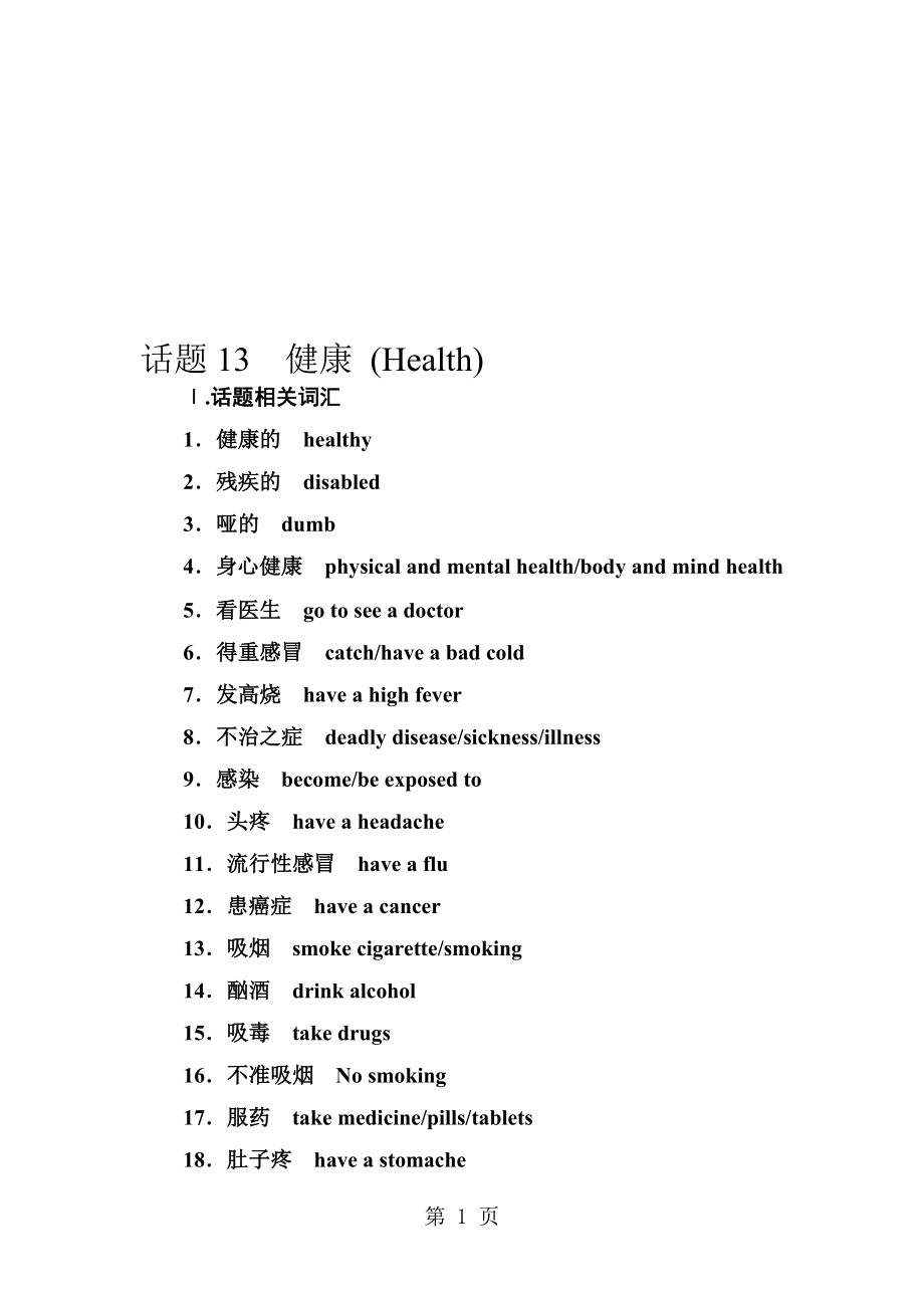 高中学业水平测试第一部分英语作文练习话题13健康_第1页