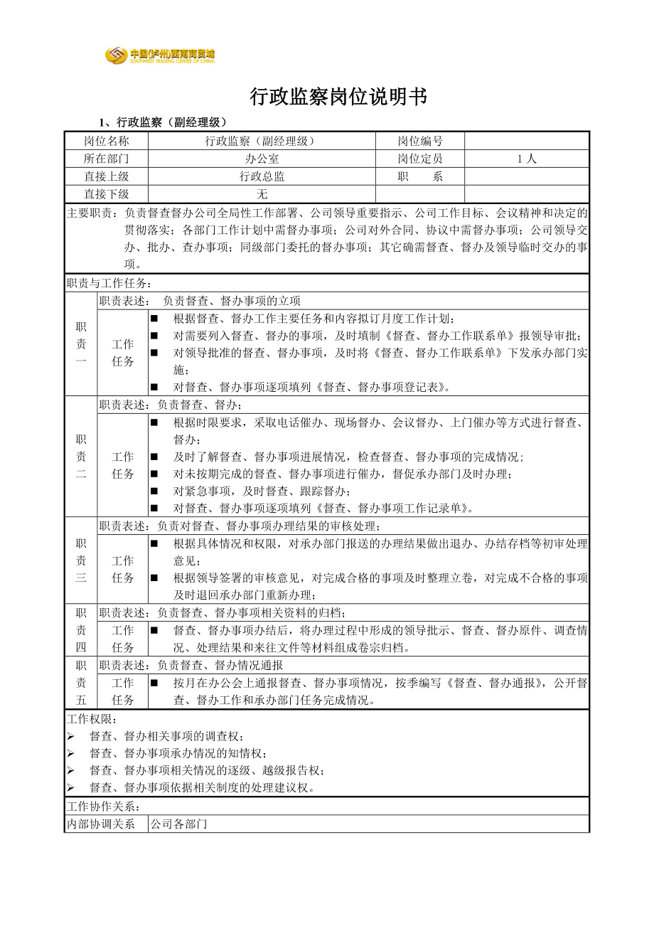 行政监察岗位说明书_第1页