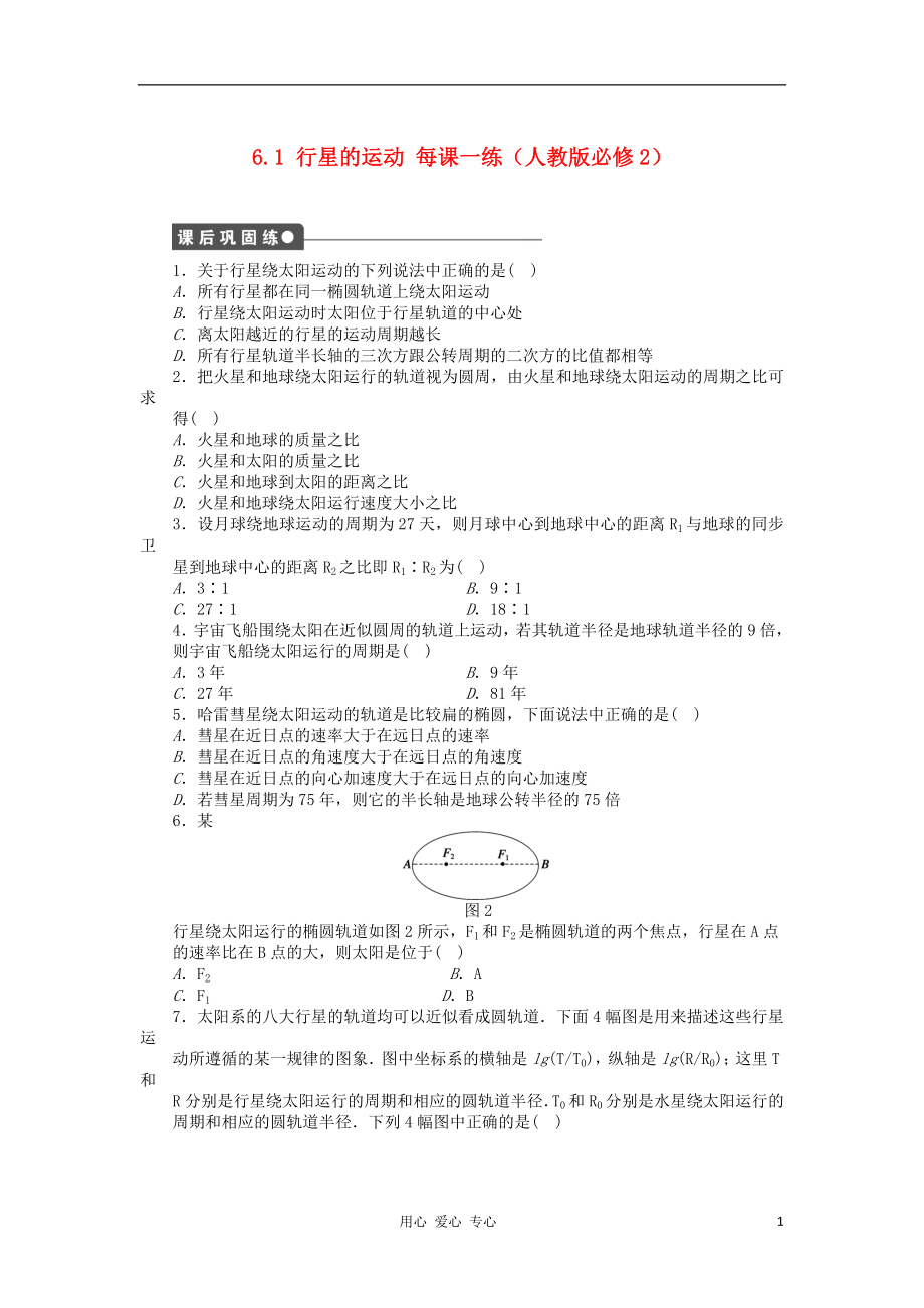 2012高中物理 6.1 行星的運(yùn)動(dòng)每課一練 新人教版必修2_第1頁(yè)