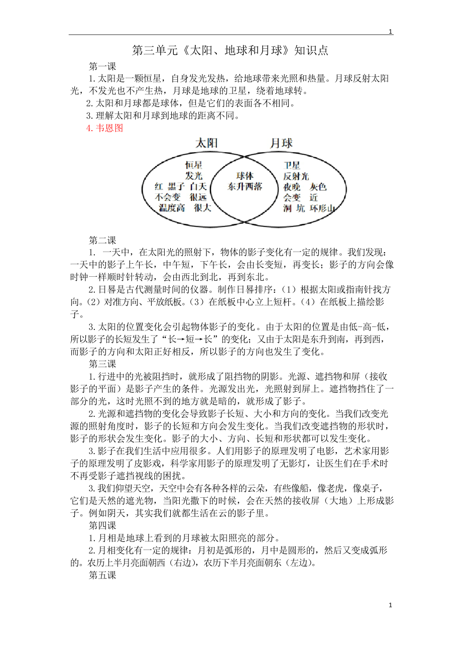 教科版小學(xué)科學(xué)新版三年級(jí)下冊(cè)科學(xué)第三單元《太陽(yáng)、地球和月球》知識(shí)點(diǎn)_第1頁(yè)