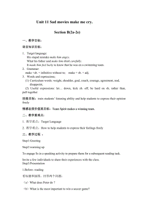 人教新目標(biāo)(Go for it)版九年級全冊Unit 11 Sad movies make me cry.SectionB 2a-2e教案