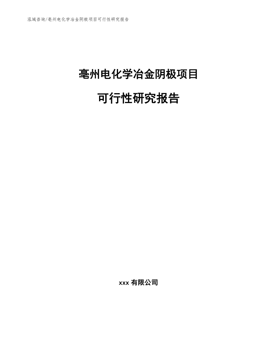 亳州电化学冶金阴极项目可行性研究报告_参考范文_第1页
