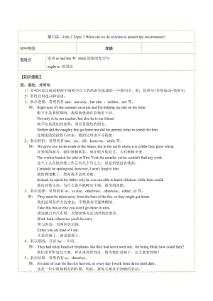 仁愛版英語九年級上冊 Unit2 Topic3 What can we do to protect the environment 復(fù)習(xí)講義（無答案）