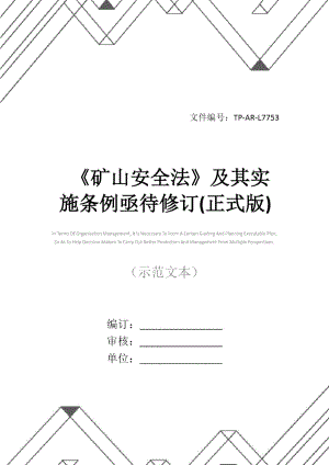 《礦山安全法》及其實(shí)施條例亟待修訂(正式版)