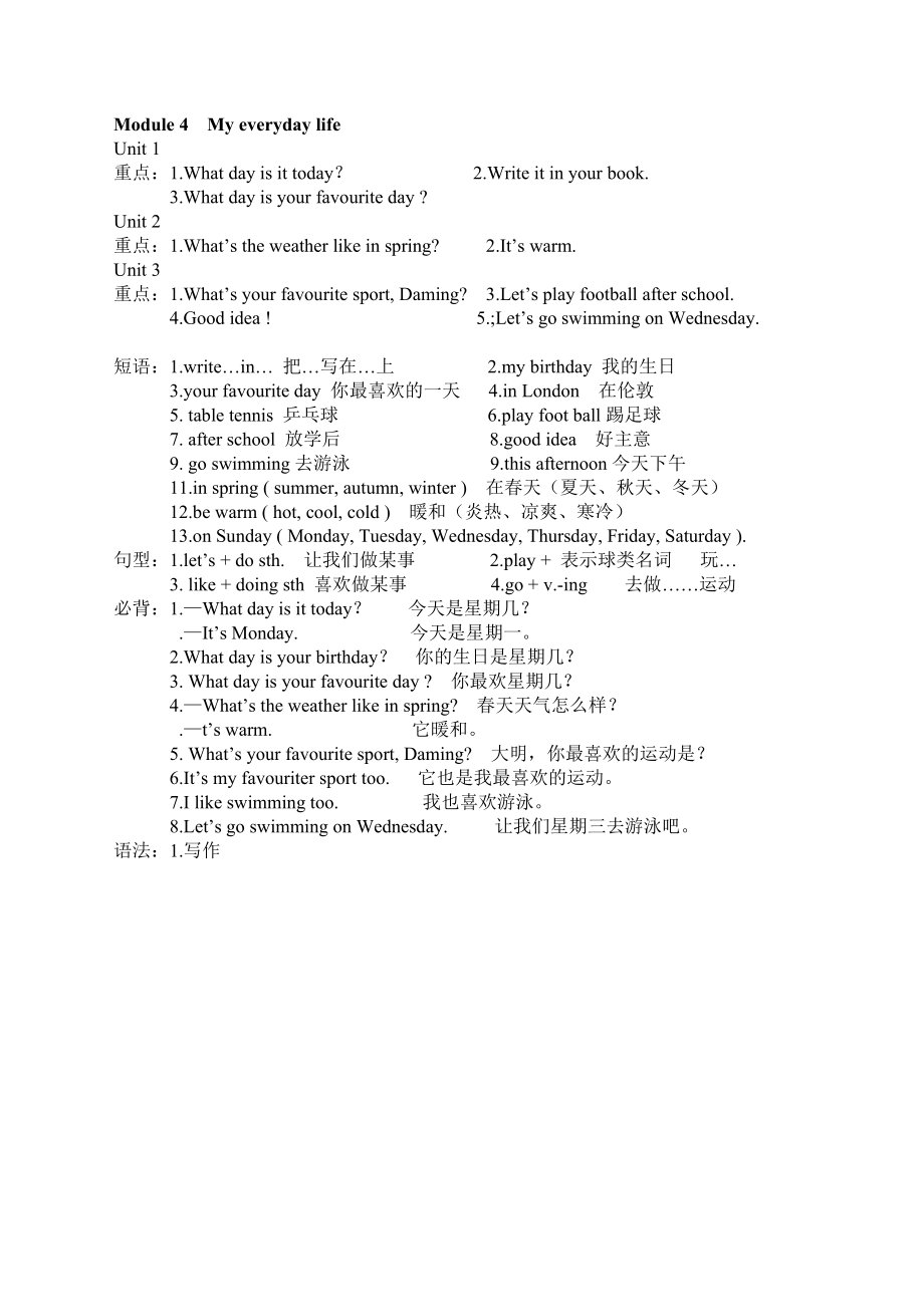 2013外研Starter-Module4重点难点_第1页