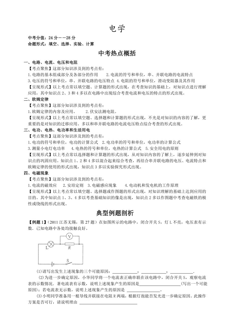 中考物理电学专题复习_第1页