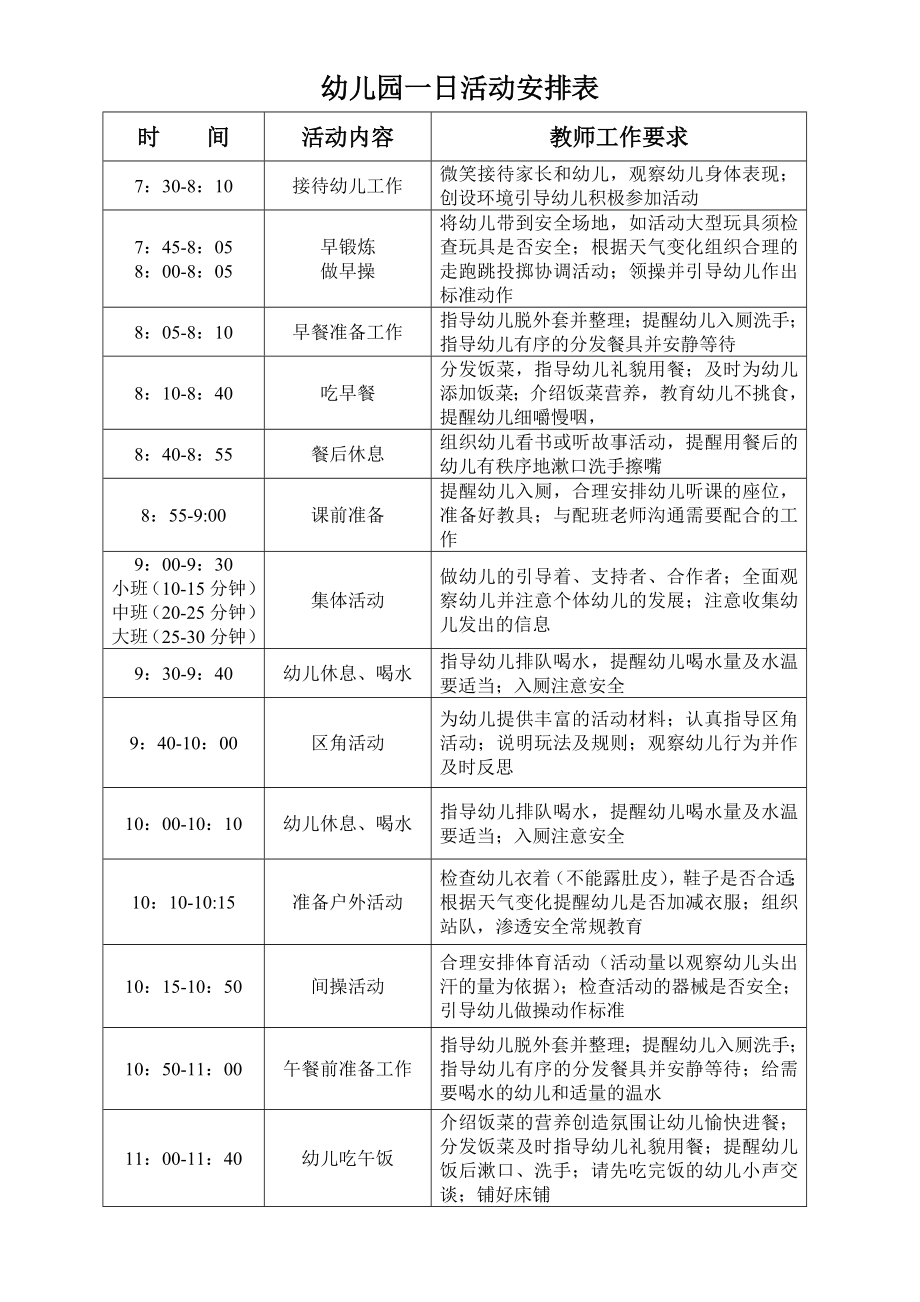 幼儿园教学活动、一日活动安排表(样表)_第1页