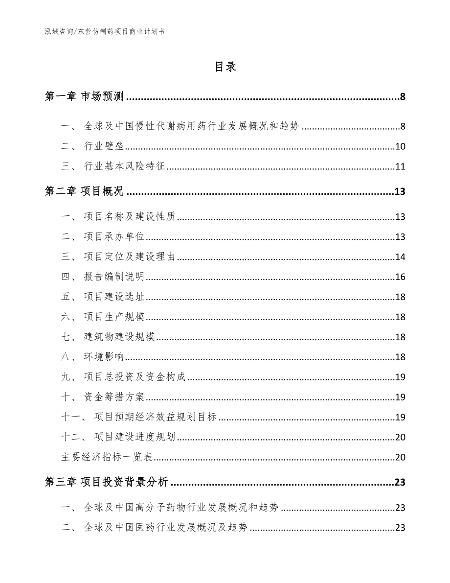 东营仿制药项目商业计划书_第1页