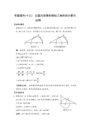 数学中考：专题提升(十三) 以圆为背景的相似三角形的计算与证明