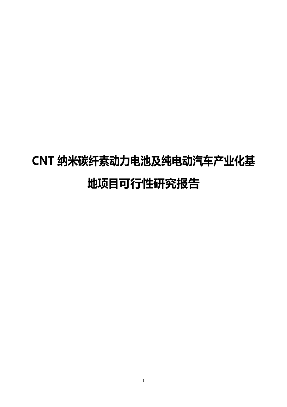 CNT纳米碳纤素动力电池及纯电动汽车产业化基地项目可行性研究报告_第1页