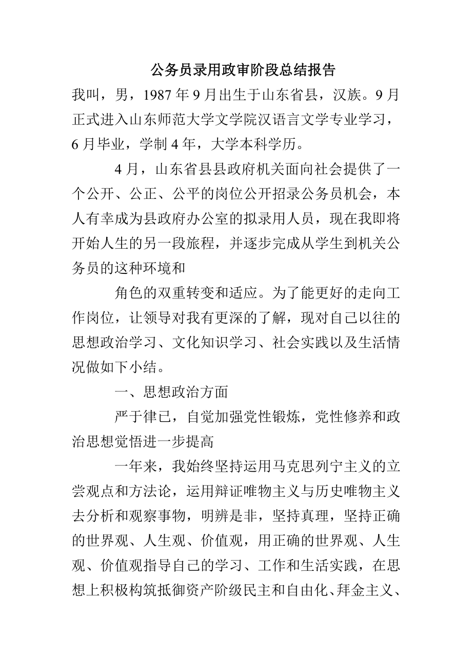 公务员录用政审阶段总结报告_第1页