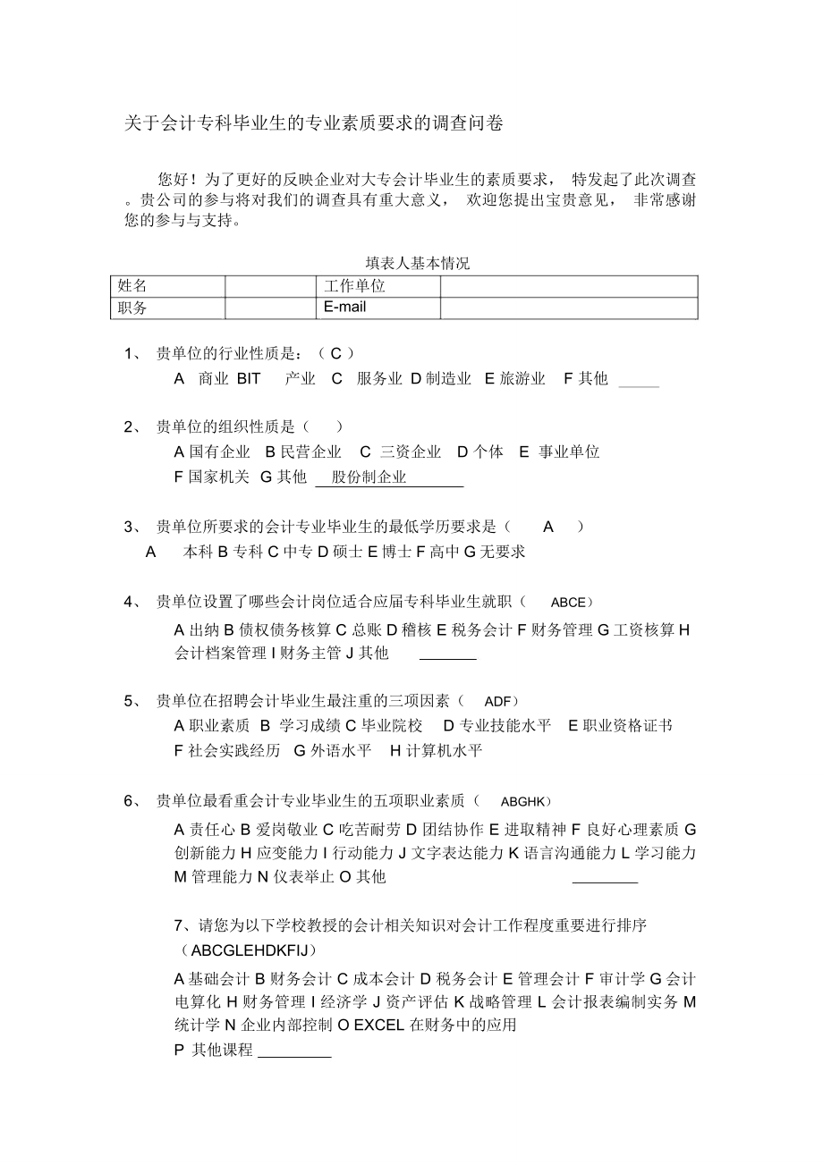 企业对会计专业需求调查问卷_第1页