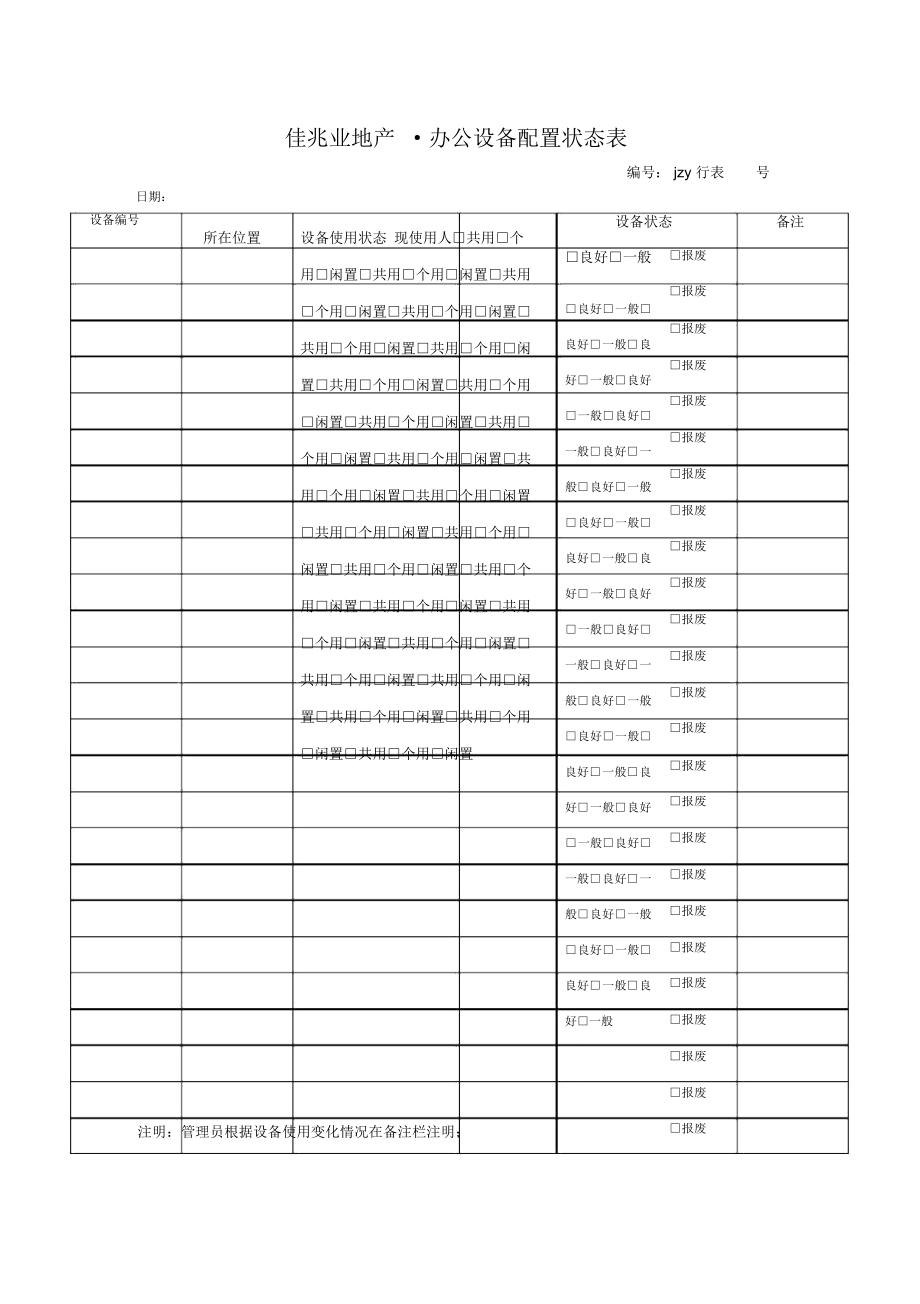 佳兆地产办公设备配置状态表_第1页