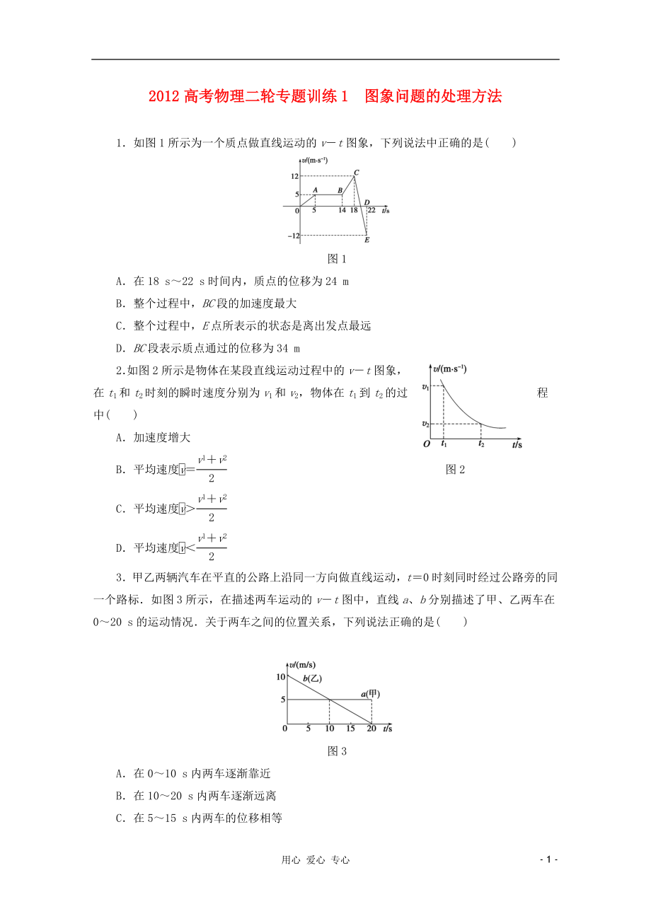 2012高考物理二輪 專題訓(xùn)練1 圖象問題的處理方法_第1頁