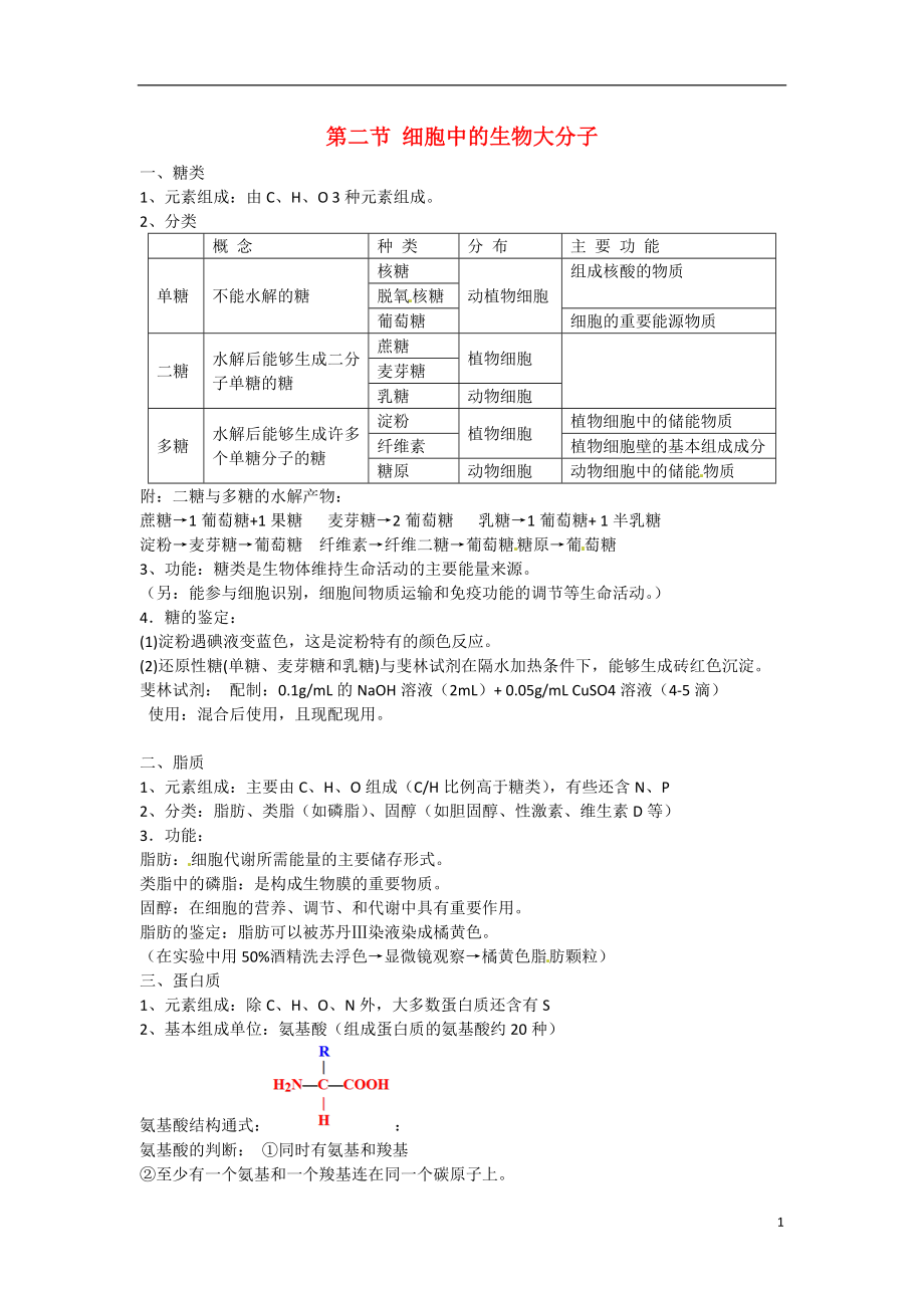 2014届高考生物一轮复习 第二节 细胞中的生物大分子 新人教版必修1_第1页