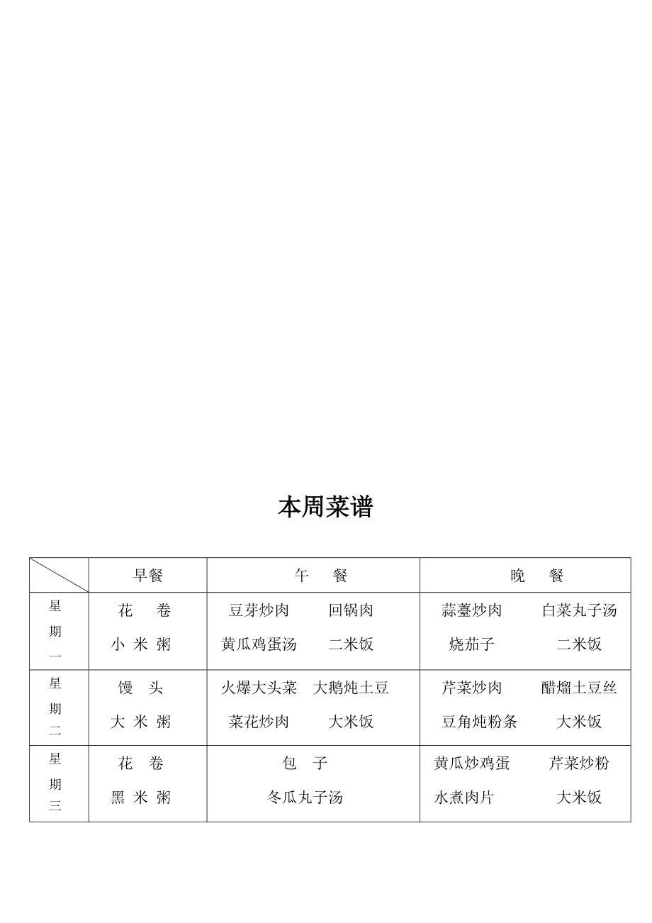 食堂每周菜谱名师制作优质教学资料_第1页