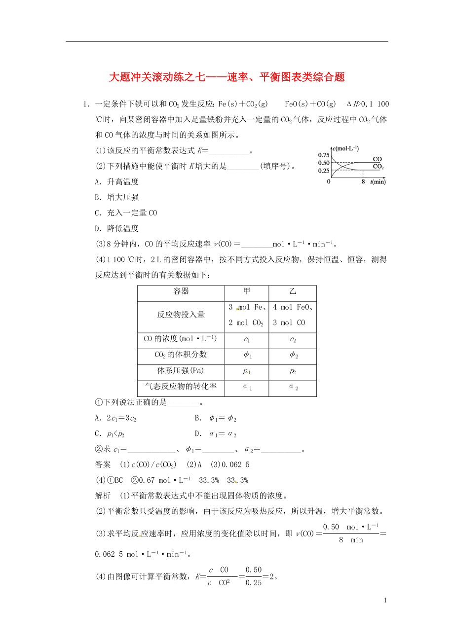 【步步高】2014屆高三化學(xué)一輪總復(fù)習(xí) 第七章 大題沖關(guān)滾動(dòng)練七 速率、平衡圖表類綜合題 新人教版_第1頁