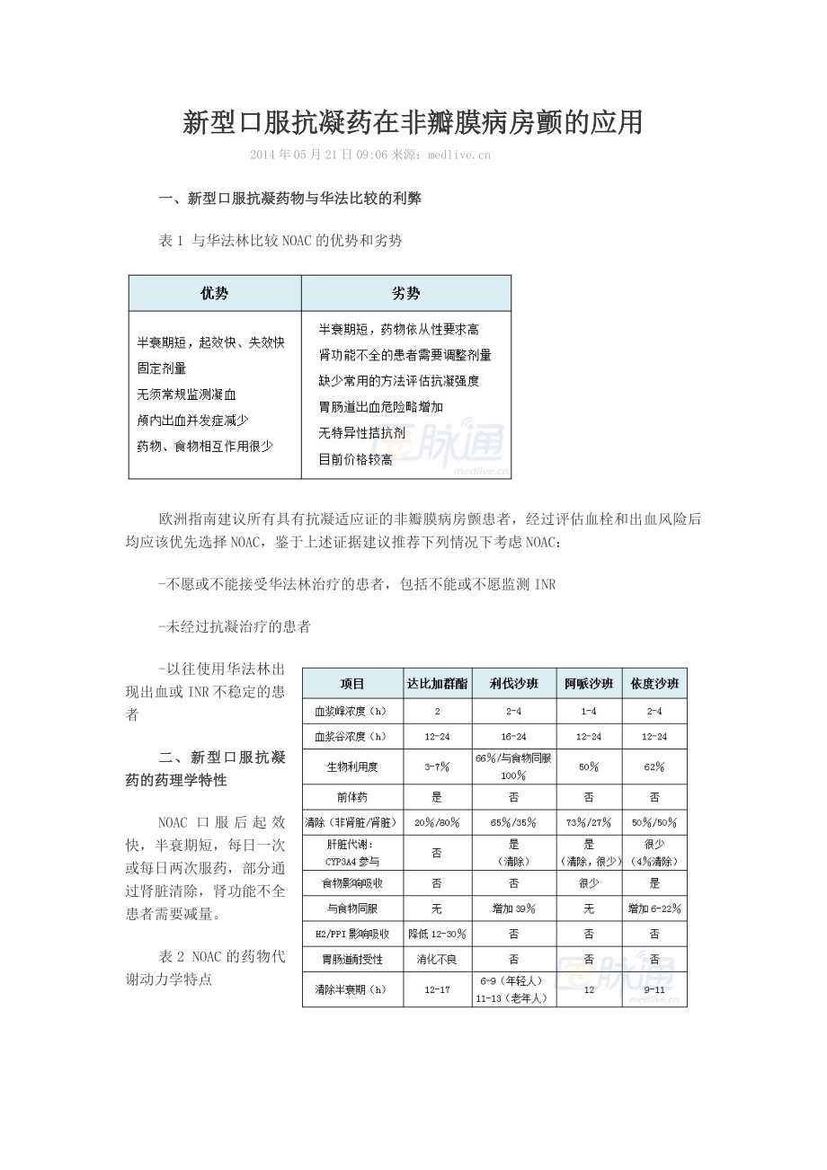 新型口服抗凝药在非瓣膜病房颤的应用_第1页