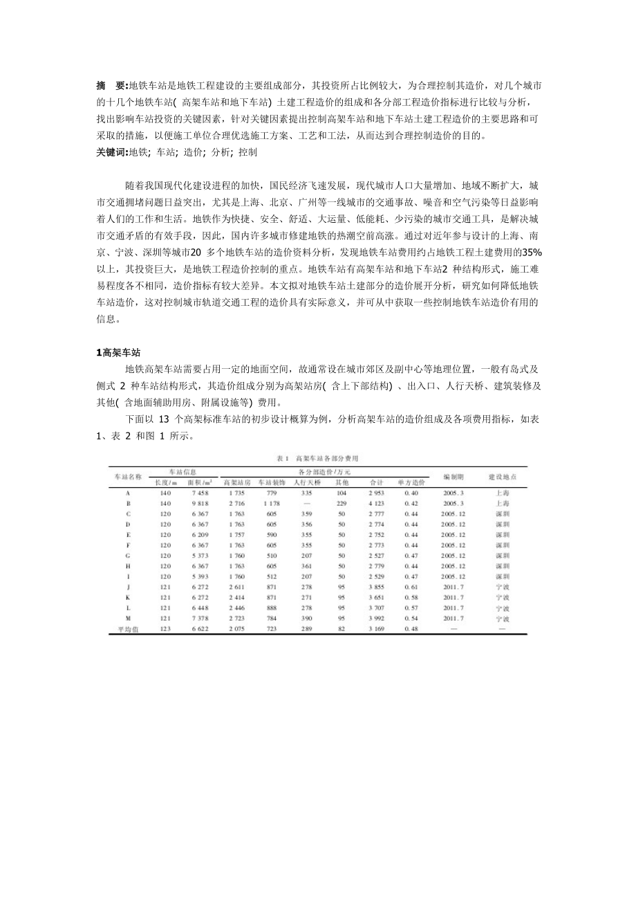 地铁车站造价分析与控制_第1页