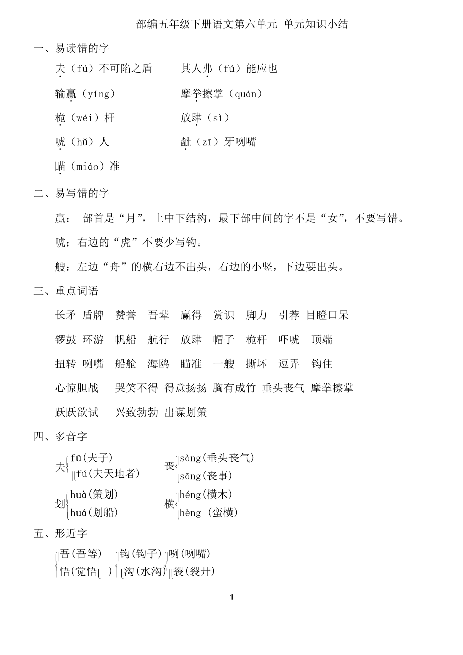 部編五年級(jí)下冊(cè)語(yǔ)文第六單元 單元知識(shí)小結(jié)_第1頁(yè)