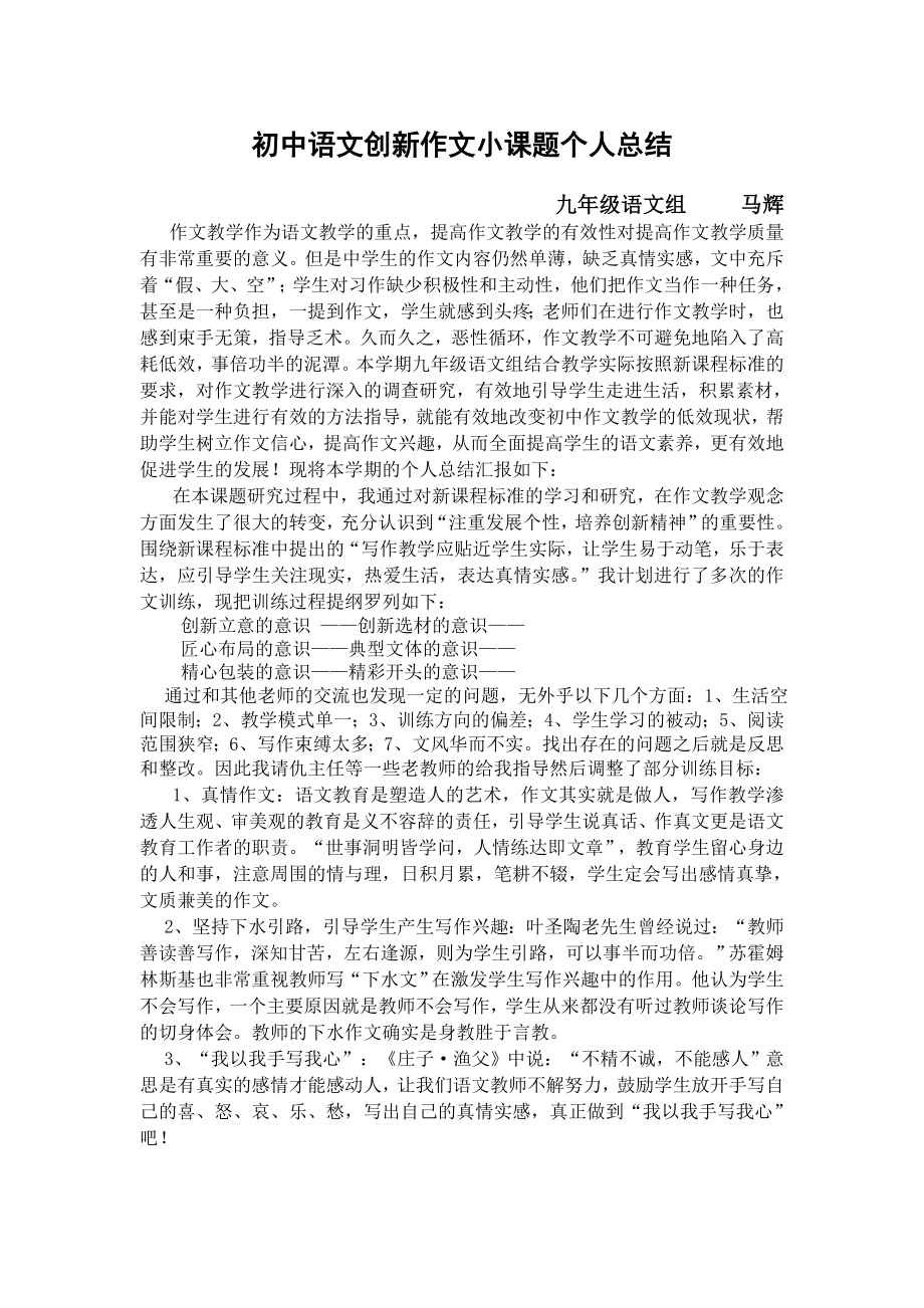初中语文创新作文小课题个人总结_第1页
